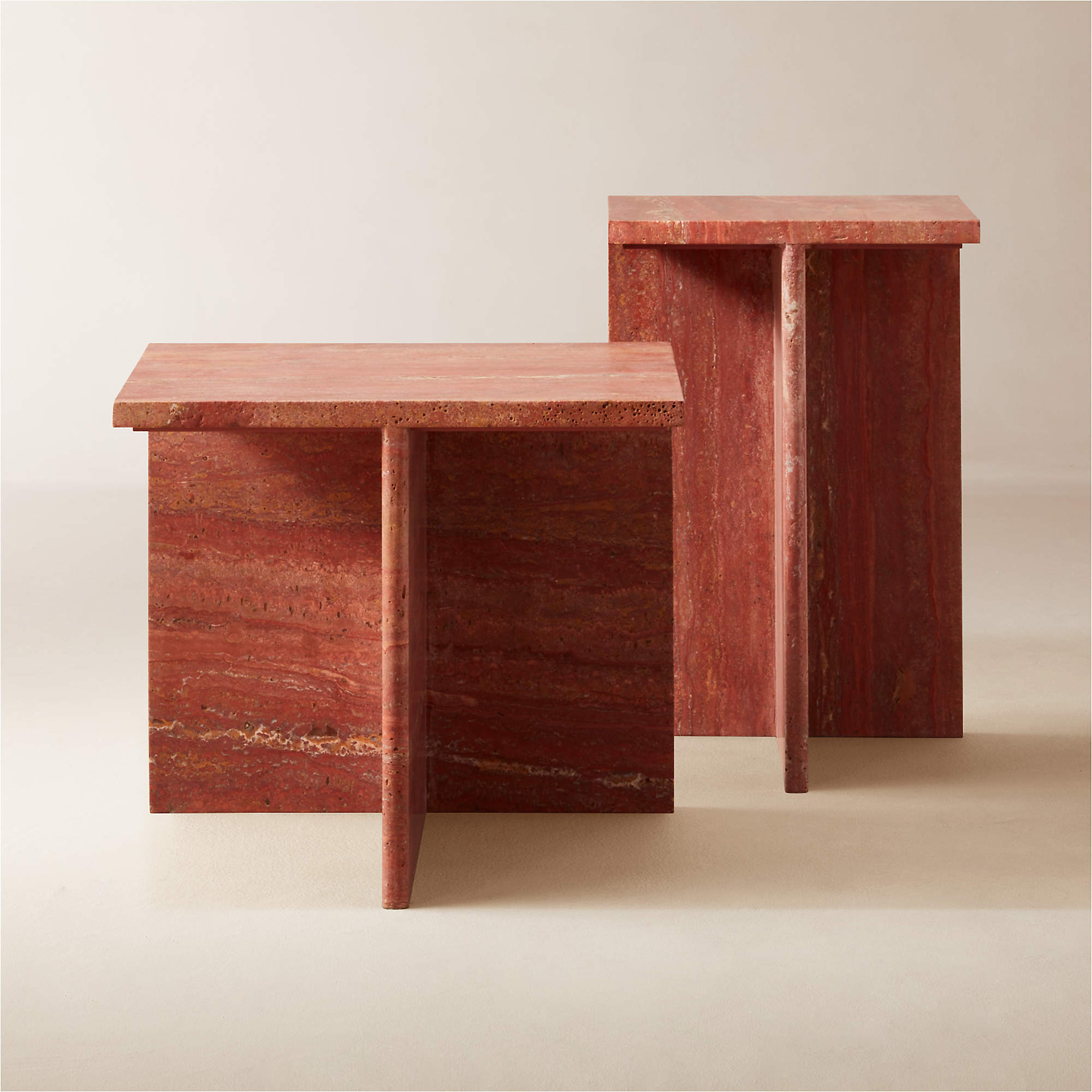 T Red Travertine Side Table Short thumbnail 3