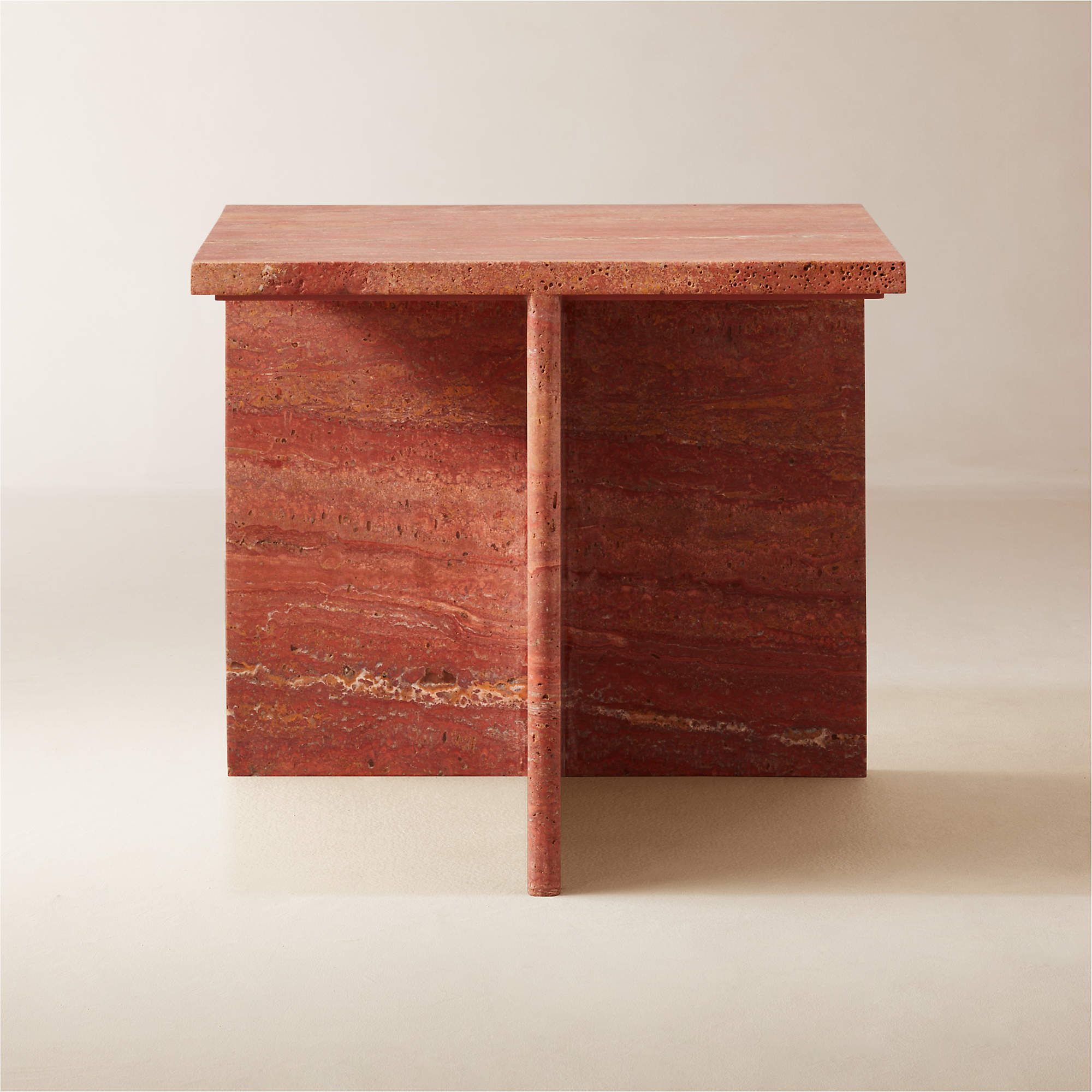 T Red Travertine Side Table Short thumbnail 4