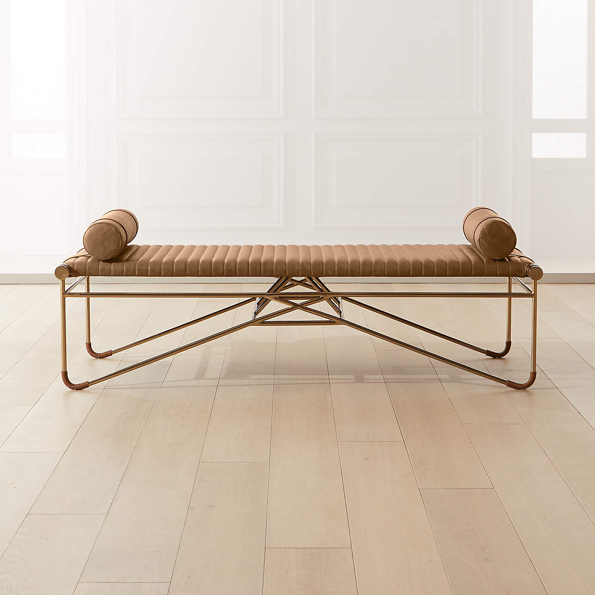 LA STRIZZA 61" SADDLE LEATHER BENCH WITH BOLSTER PILLOWS thumbnail 3
