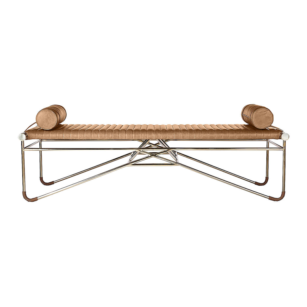 LA STRIZZA 61" SADDLE LEATHER BENCH WITH BOLSTER PILLOWS thumbnail 6