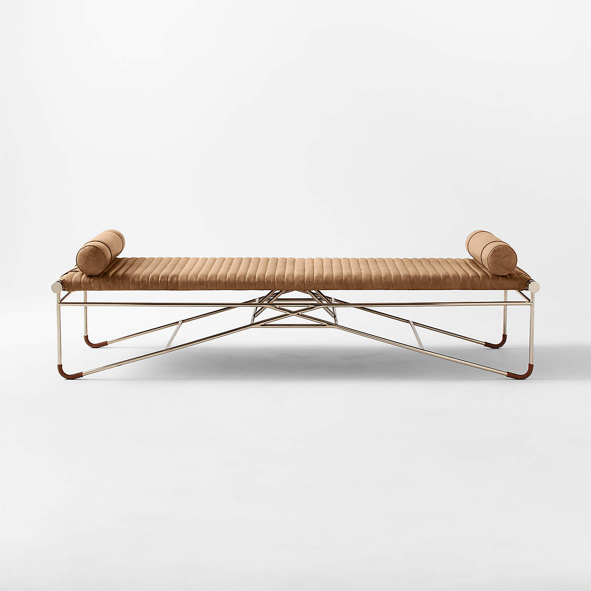 LA STRIZZA 75" SADDLE LEATHER BENCH WITH BOLSTER PILLOWS thumbnail 2