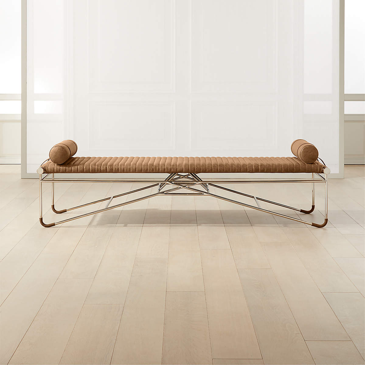 LA STRIZZA 75" SADDLE LEATHER BENCH WITH BOLSTER PILLOWS thumbnail 3