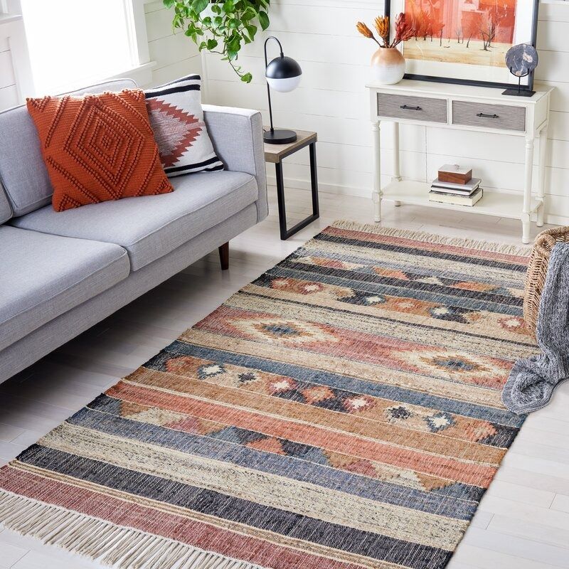 Brooke Flatweave Blue Rust Rug thumbnail 2