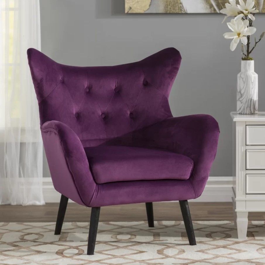 Danney 30'' Wide Tufted Velvet Wingback Chair thumbnail 6