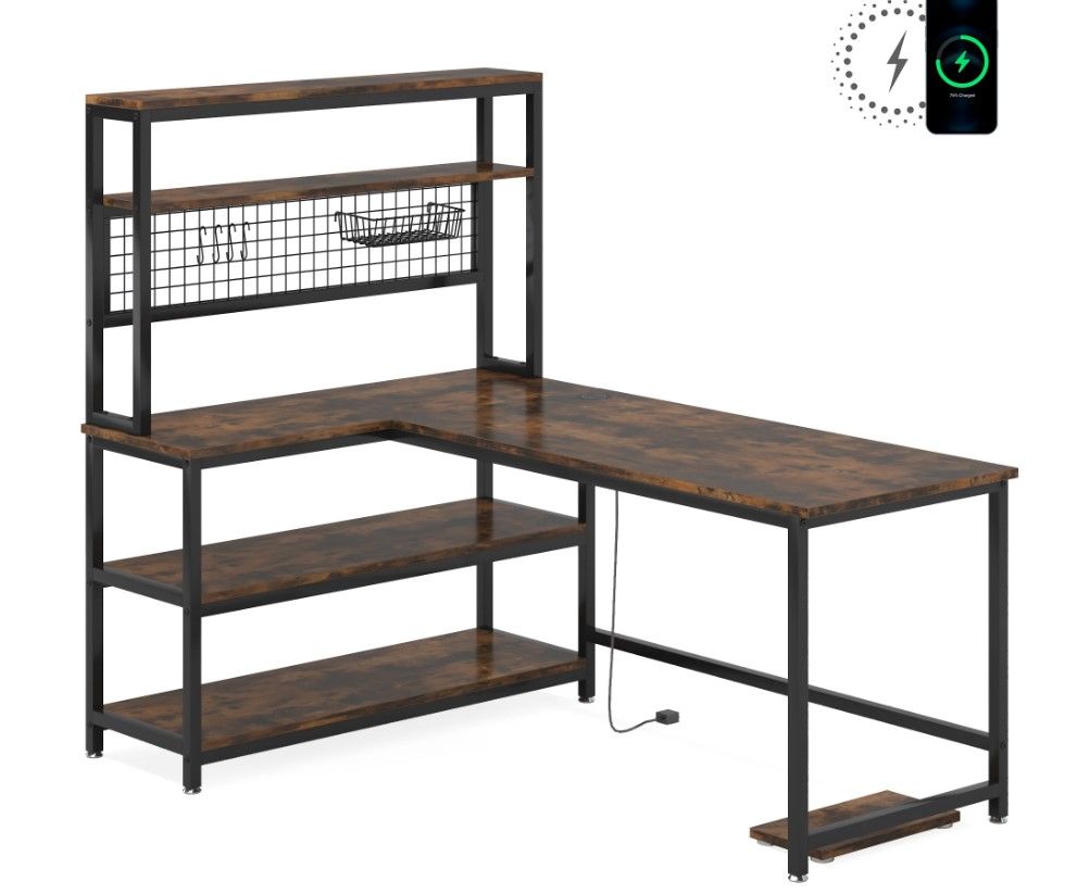 Tribesigns 55" Reversible L Shaped Desk with Wireless Charging & Shelves thumbnail 2