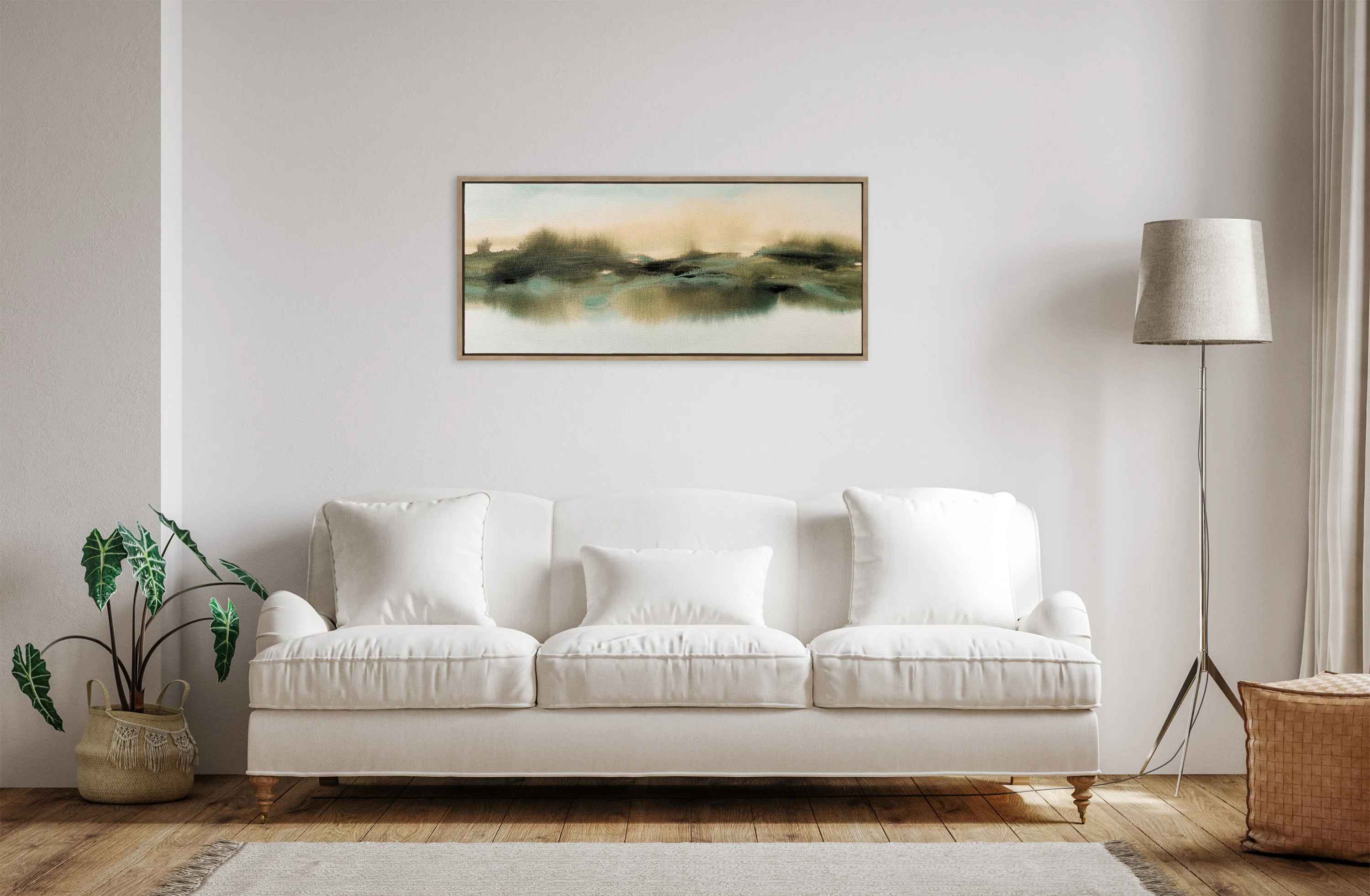 Soft Abstract Watercolor Landscape by Amy Lighthall Floater Frame Print on Canvas-18"x40" thumbnail 2