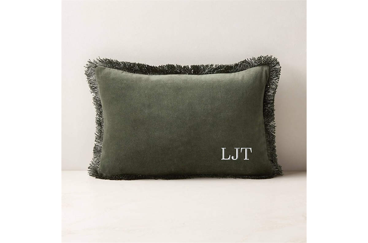 BETTIE FOREST GREEN VELVET THROW PILLOW WITH FEATHER-DOWN INSERT 18''X12'' thumbnail 3