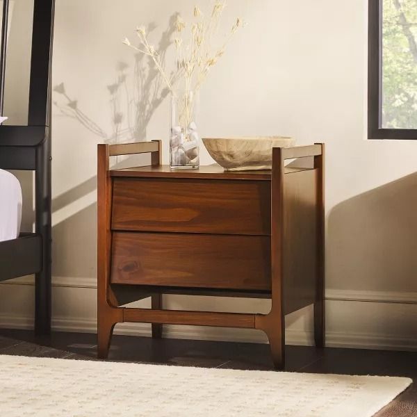 Scandinavian Angled 2 Drawer Solid Wood Nightstand thumbnail 2