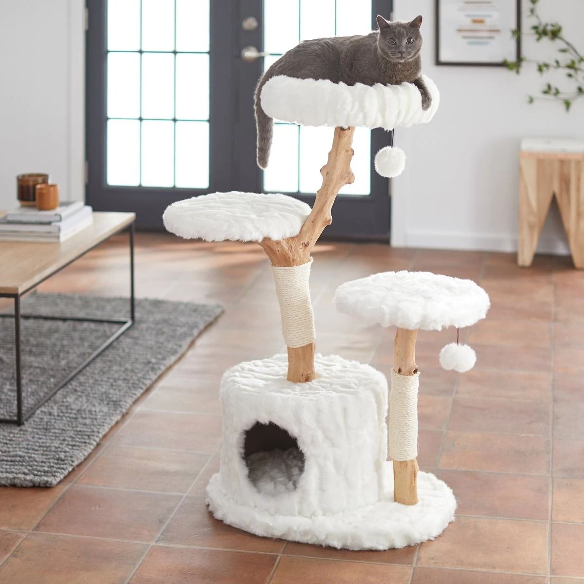 Frisco Natural Wood Modern Cat Tree with Toy thumbnail 2