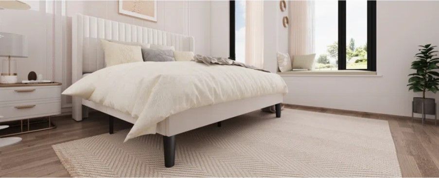 Michiharu Upholstered Platform Bed with Wingback thumbnail 2