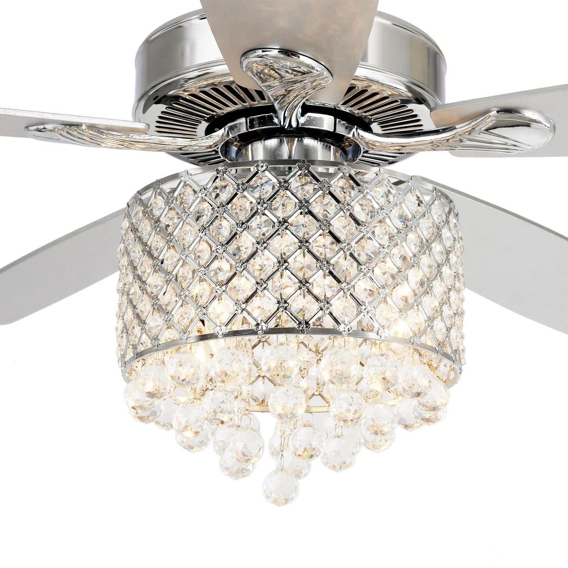 Wethington Modern Chrome Mount Reversible Crystal Ceiling Fan thumbnail 4