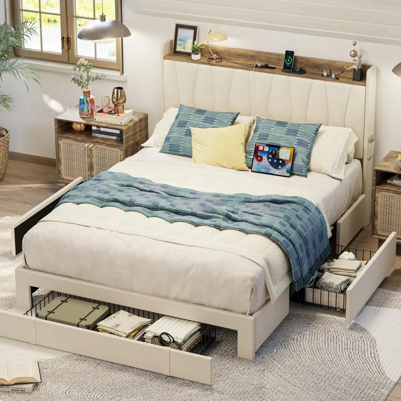 Upholstered Bed Frame with 3 Drawers_Twin thumbnail 2