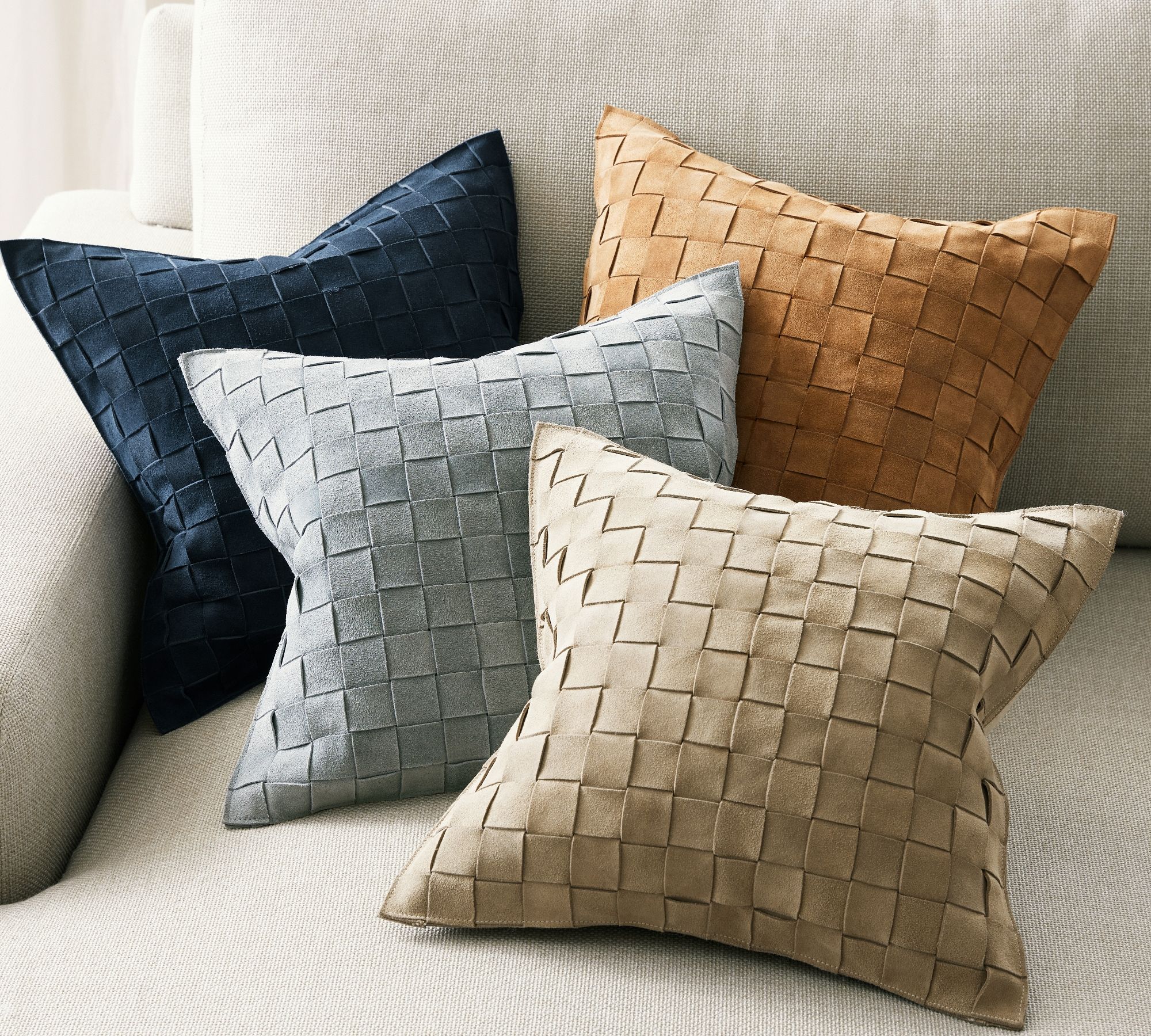 Basketweave Suede Pillow_Navy thumbnail 2
