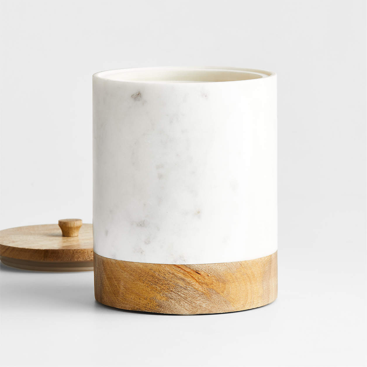 Large White Marble Canister with Wood Lid-Large thumbnail 4