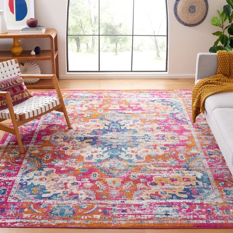 Felty Flatweave Performance Fuchsia Gold Rug 8'x10' thumbnail 2