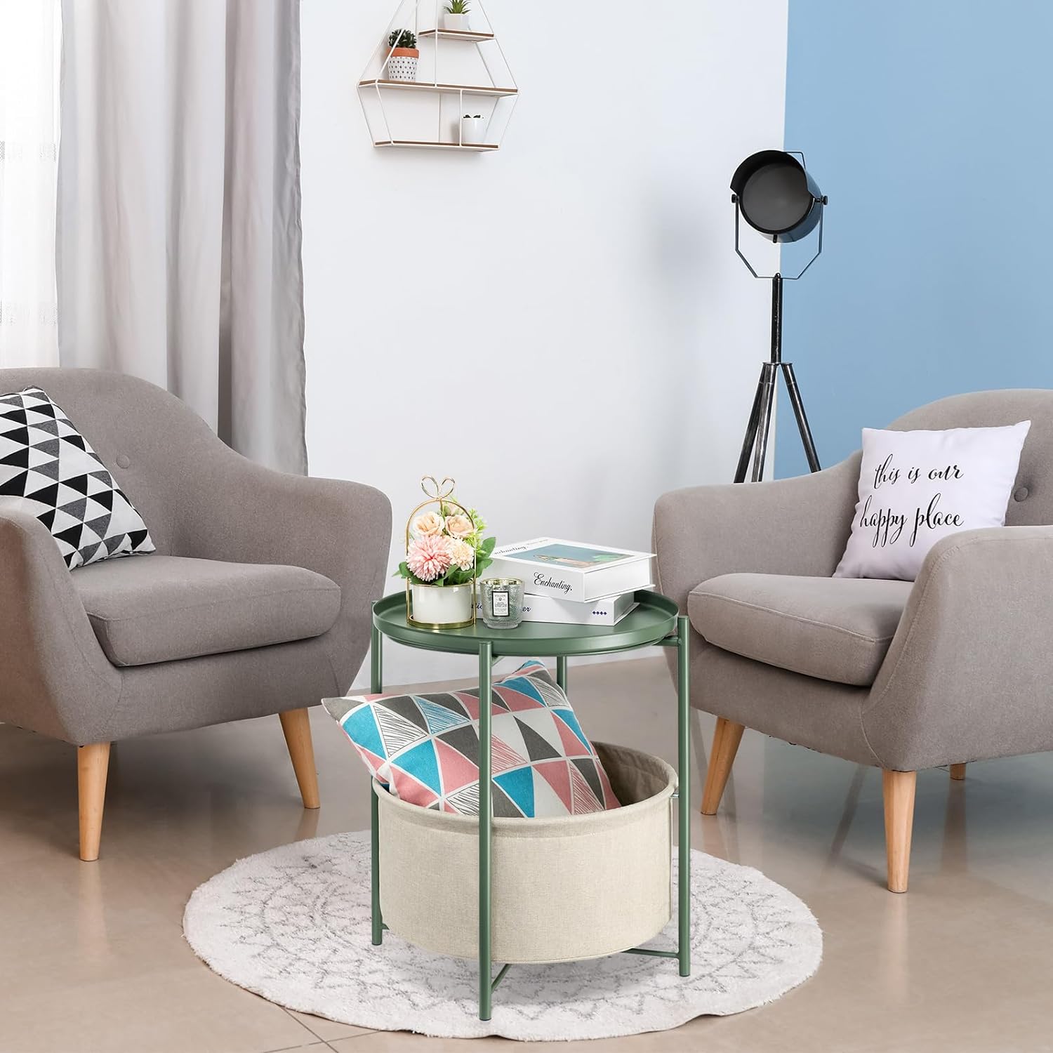Danpinera Round Side Table with Fabric Storage Basket thumbnail 2