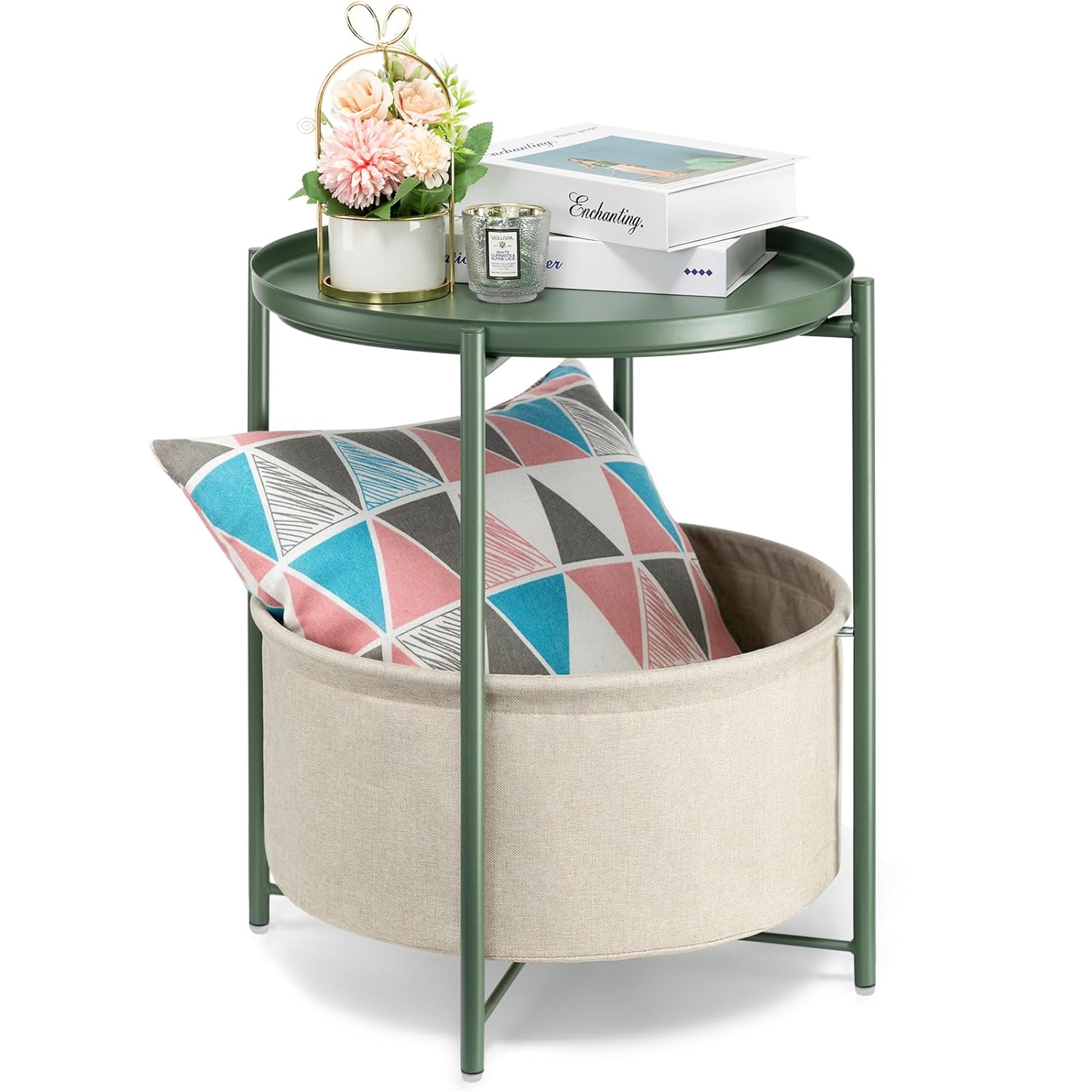 Danpinera Round Side Table with Fabric Storage Basket thumbnail 3