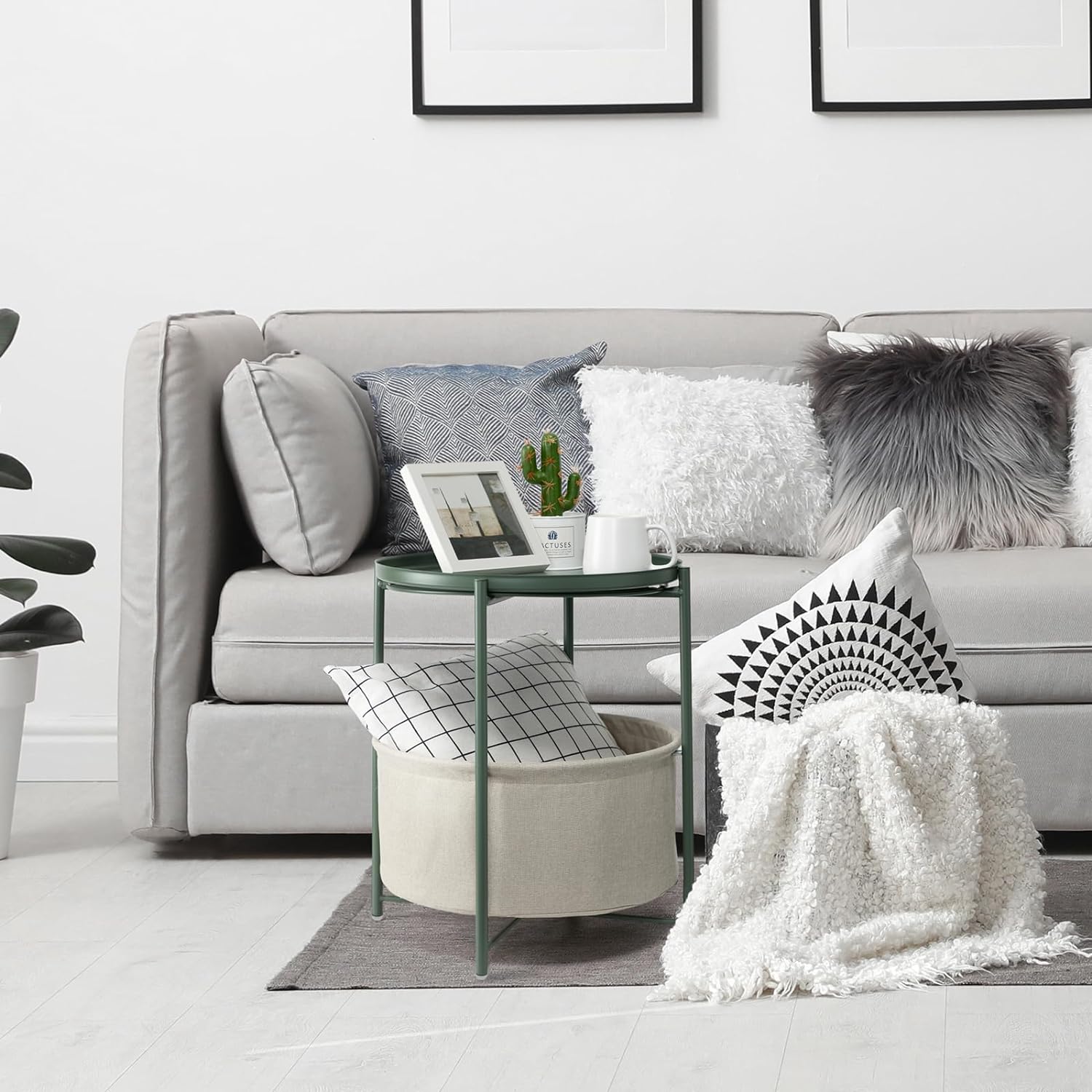 Danpinera Round Side Table with Fabric Storage Basket thumbnail 5
