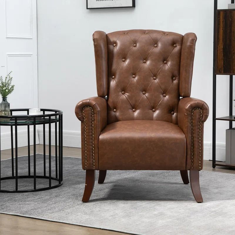 Abdul Ahad Wide Tufted Faux Leather Wingback Chair thumbnail 2