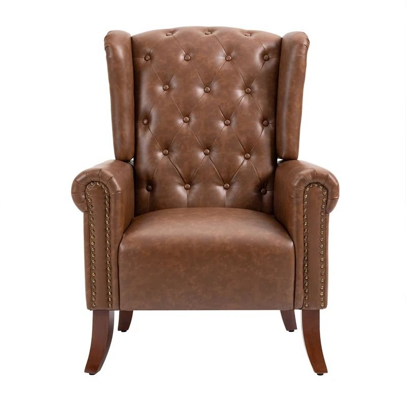 Abdul Ahad Wide Tufted Faux Leather Wingback Chair thumbnail 3