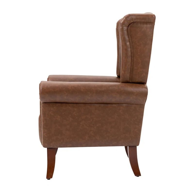 Abdul Ahad Wide Tufted Faux Leather Wingback Chair thumbnail 4