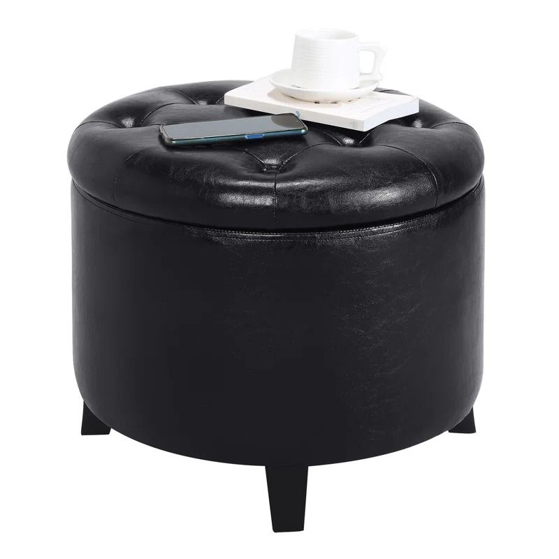 Amable Leather Round Storage Ottoman thumbnail 3