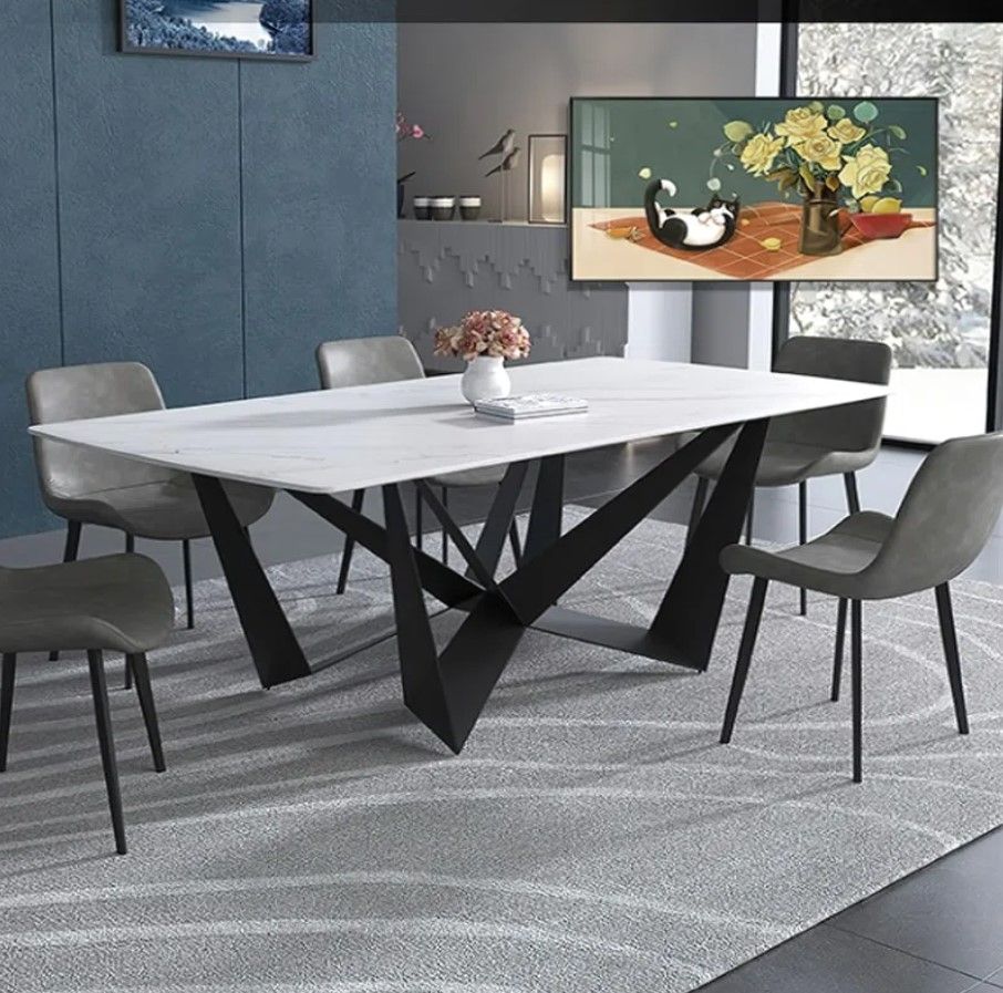 Modern Stylish Dining Table Rectangle White Sintered Stone Top thumbnail 2