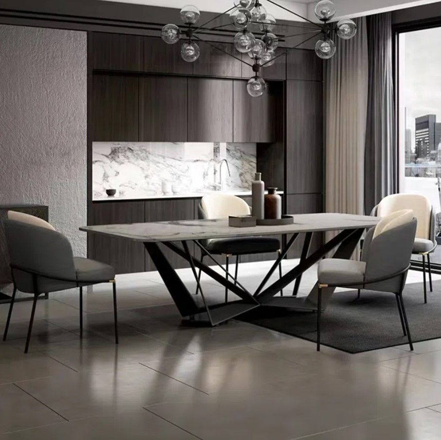 Modern Stylish Dining Table Rectangle White Sintered Stone Top thumbnail 4