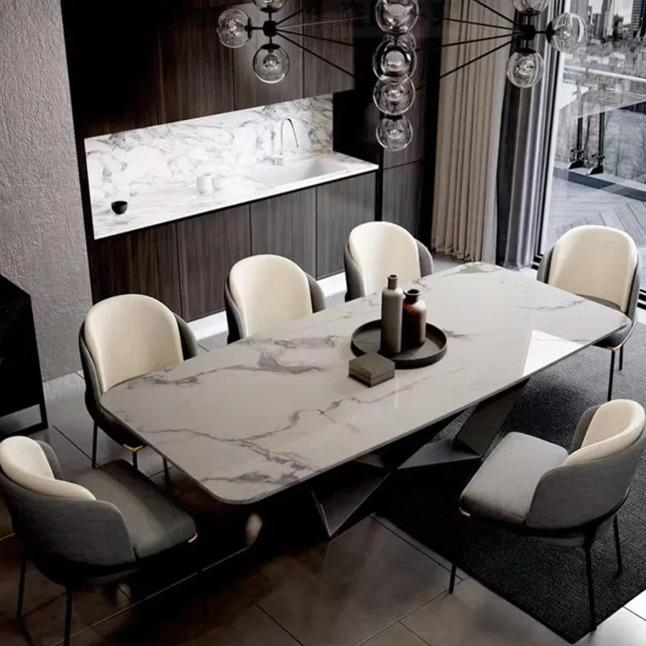 Modern Stylish Dining Table Rectangle White Sintered Stone Top thumbnail 5