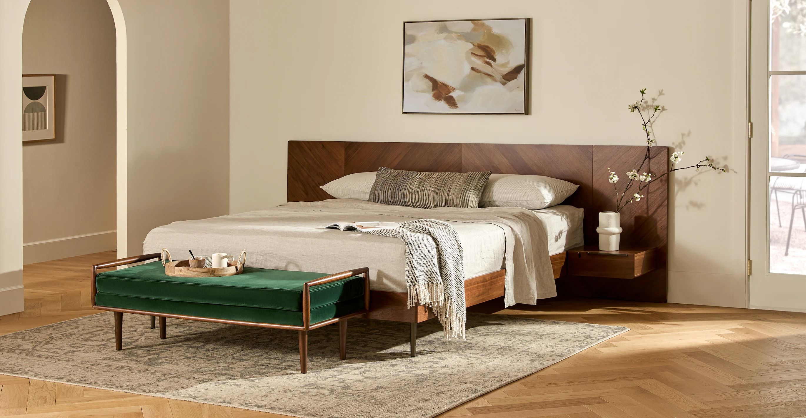 Nera Walnut California King Bed With Nightstands thumbnail 2