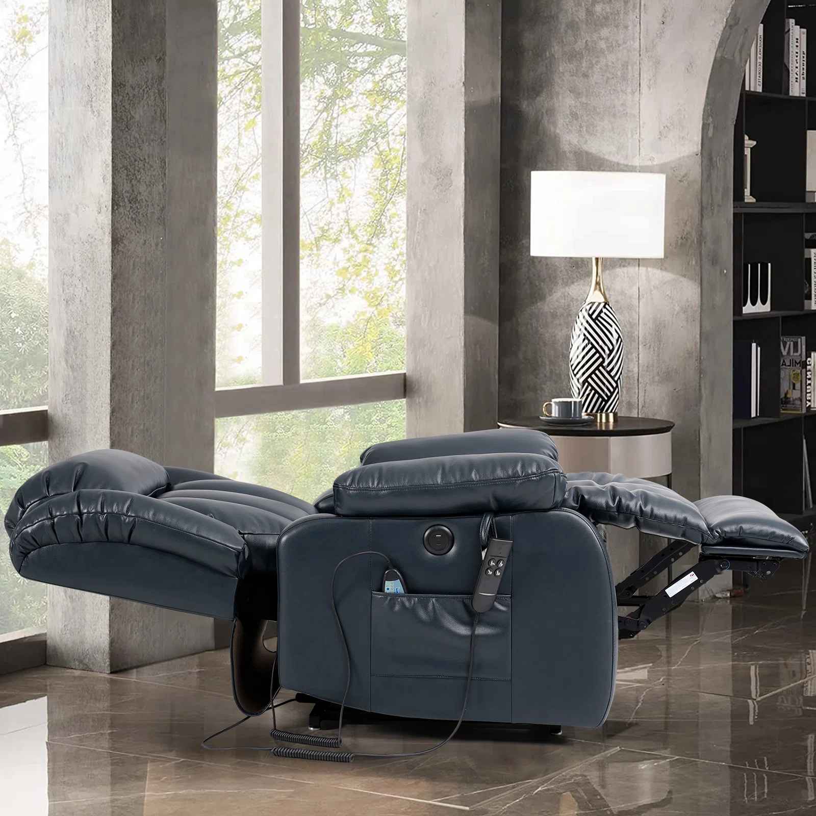 Dual Motor Genuine Leather Power Lift Assist Standard Recliner thumbnail 2