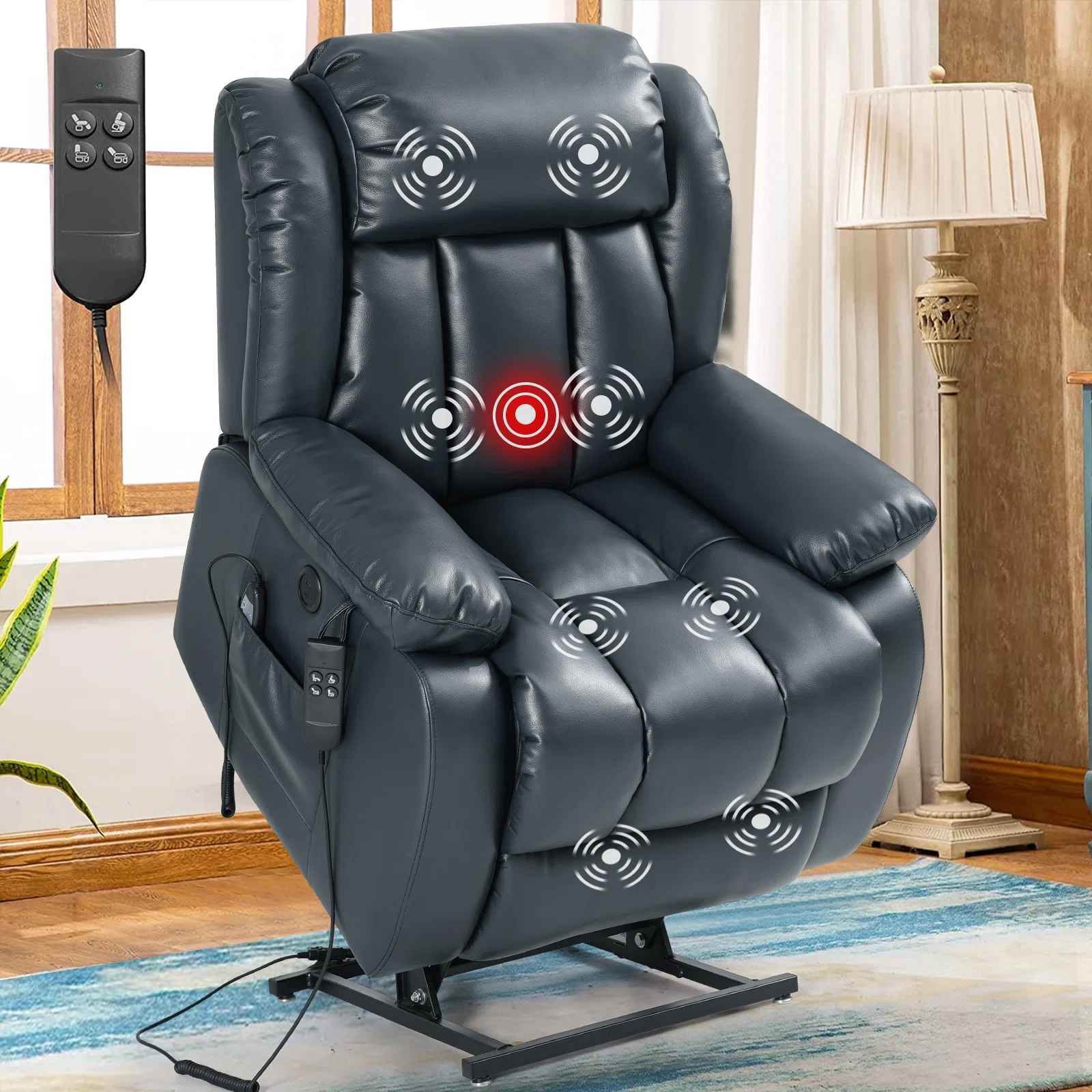 Dual Motor Genuine Leather Power Lift Assist Standard Recliner thumbnail 3