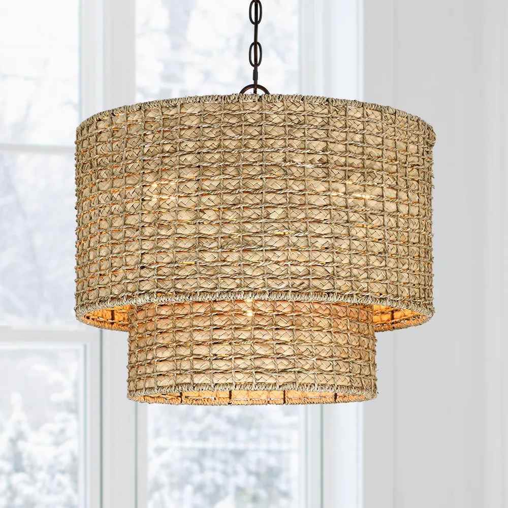 4 Light Natural Rattan Traditional Drum Pendant thumbnail 5