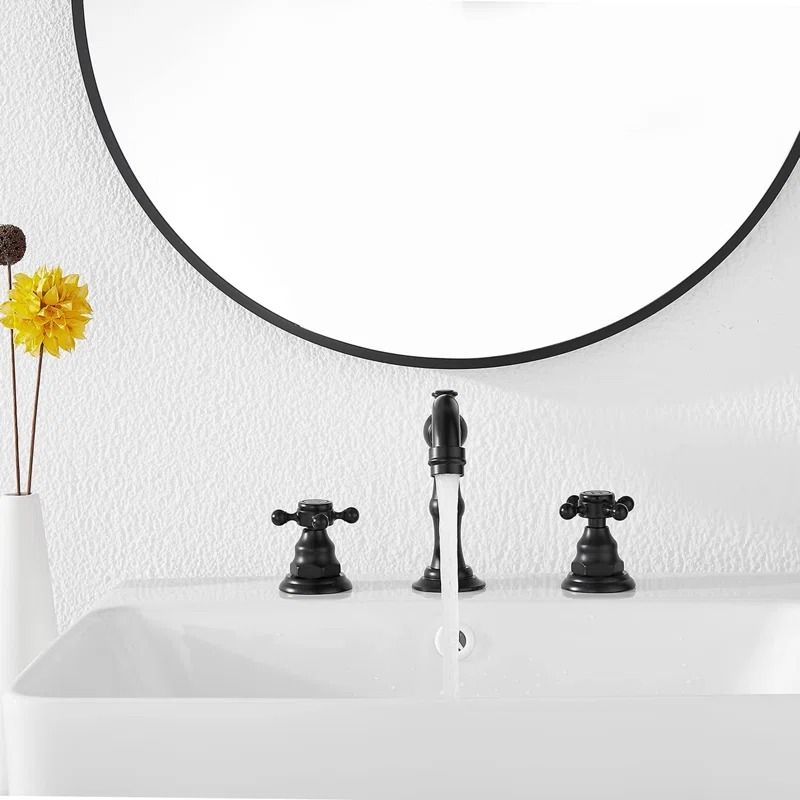 P-16389-Black Widespread Faucet 2 handle Bathroom Faucet thumbnail 2