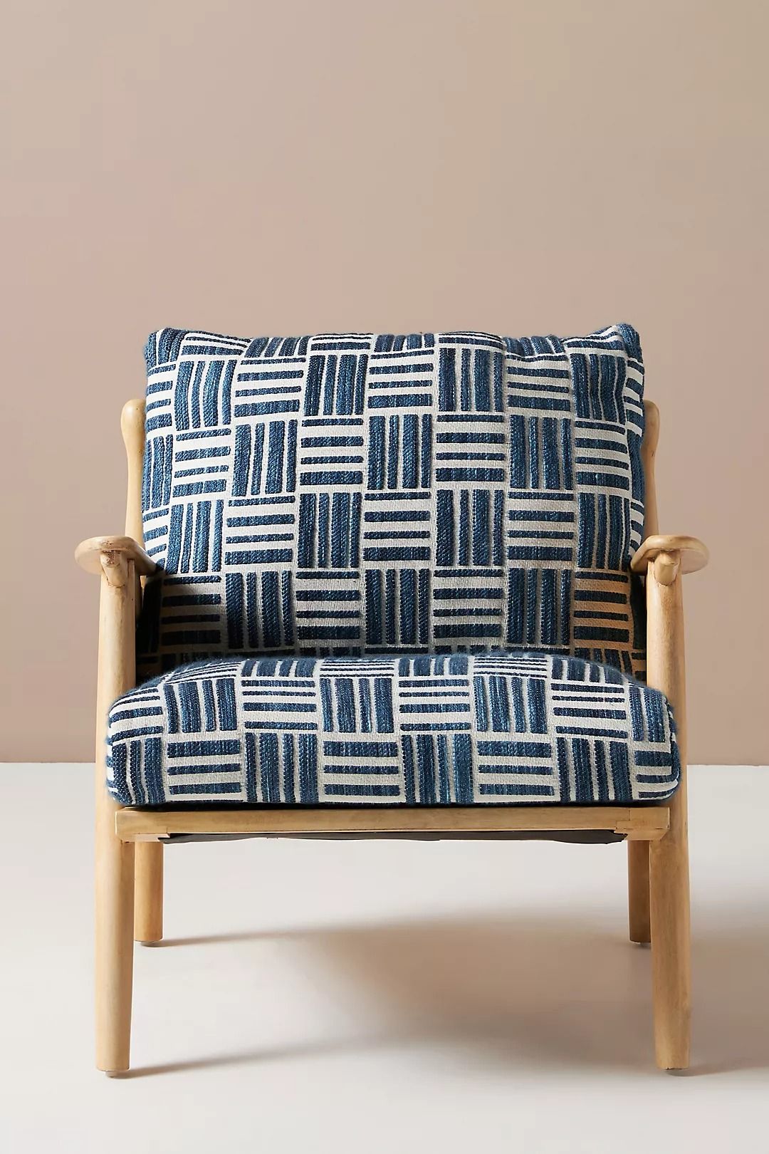 Indigo Woven Cotton Cane Wood Lounge Armchair thumbnail 2