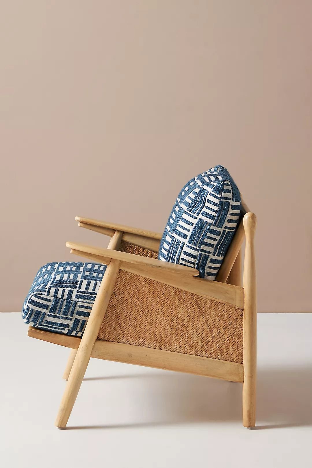 Indigo Woven Cotton Cane Wood Lounge Armchair thumbnail 3