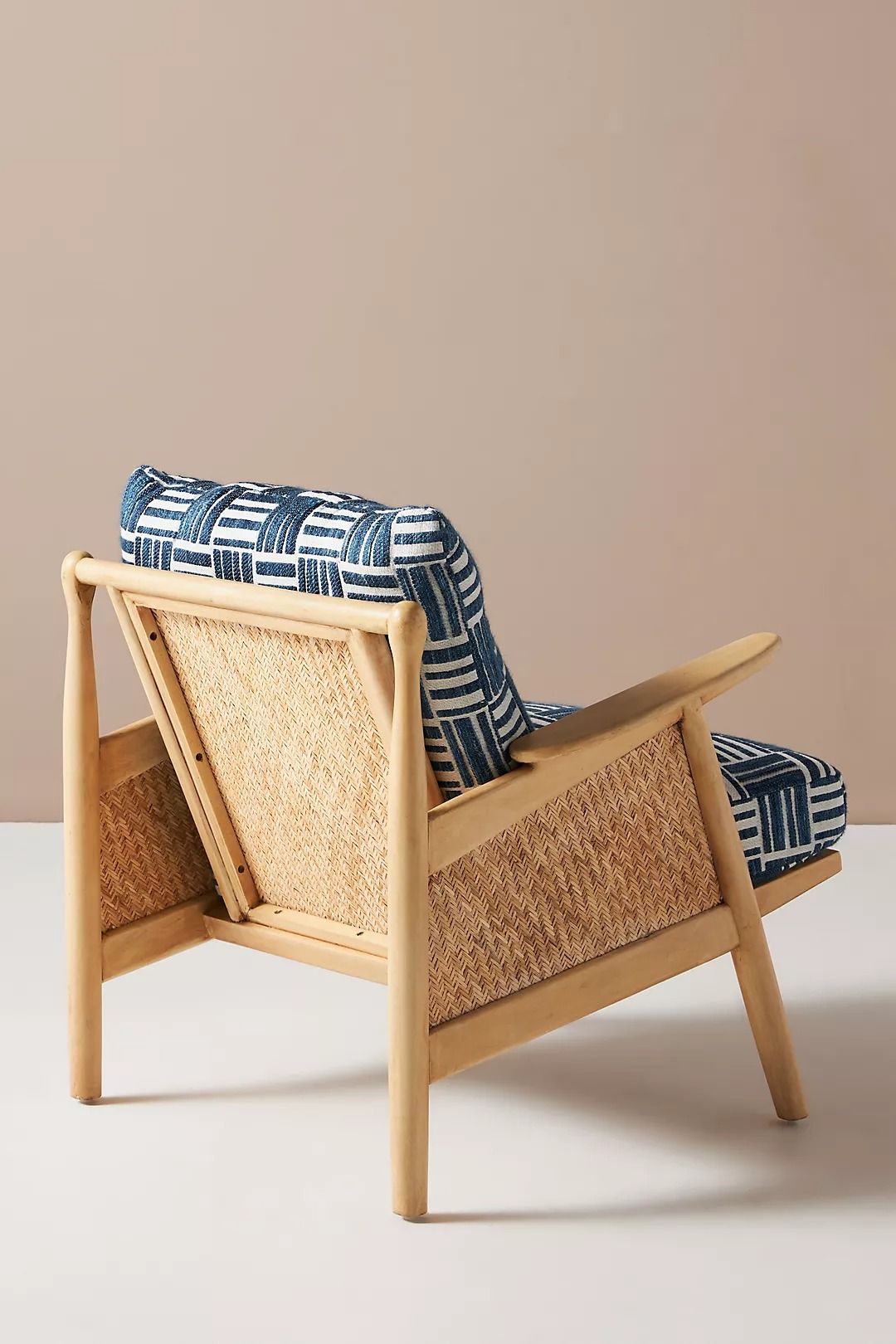 Indigo Woven Cotton Cane Wood Lounge Armchair thumbnail 4