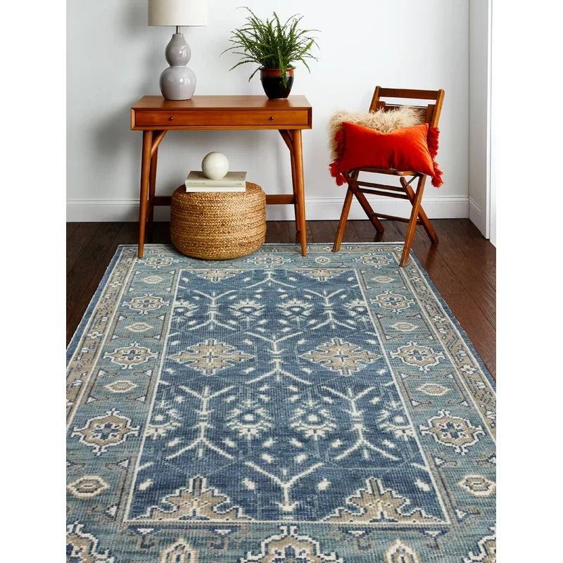 Jandreau Handmade Wool BlueBeige Rug 7'6x9'6 thumbnail 2