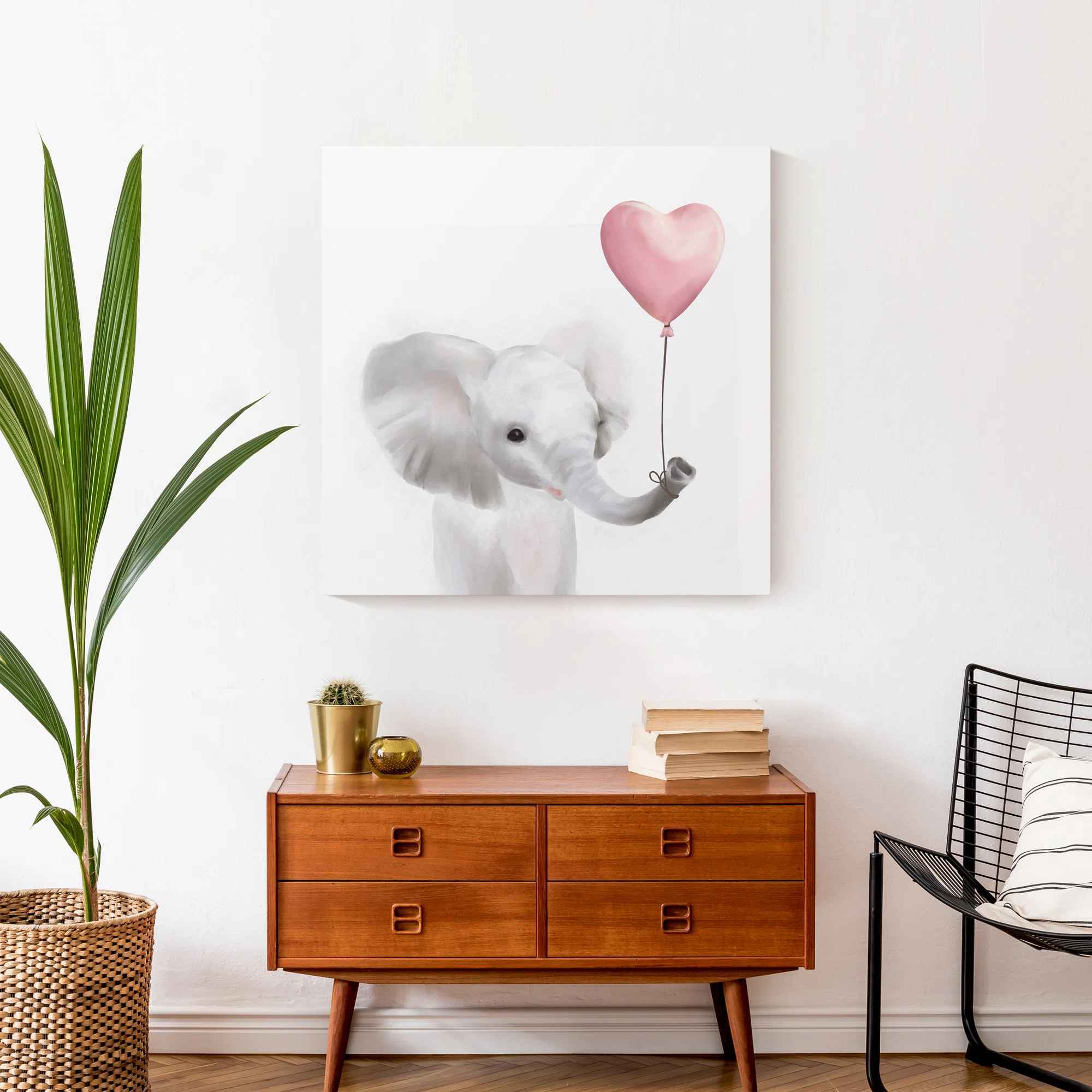 Baby Elephant With Balloon On Canvas Painting-24"x24" thumbnail 2
