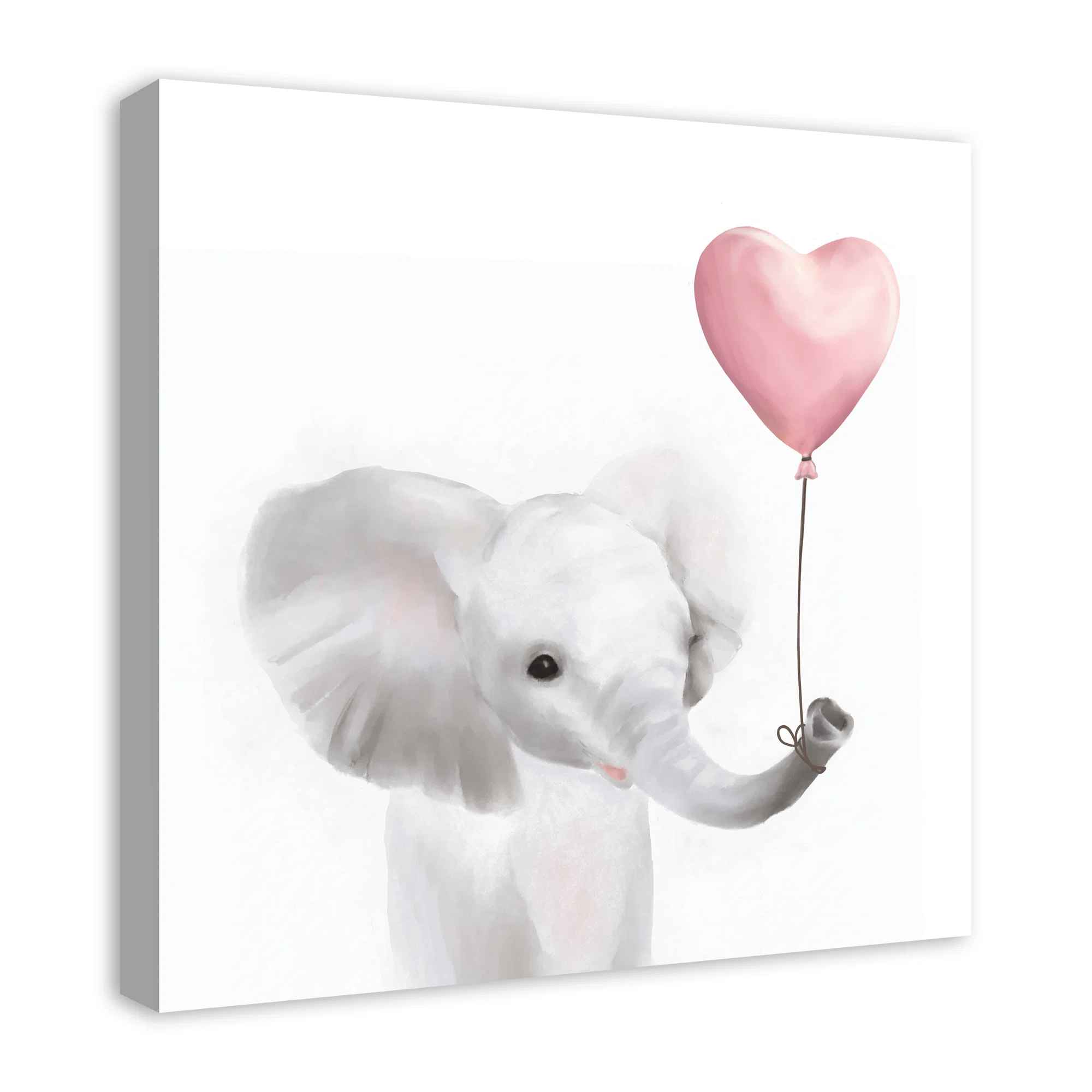 Baby Elephant With Balloon On Canvas Painting-24"x24" thumbnail 3