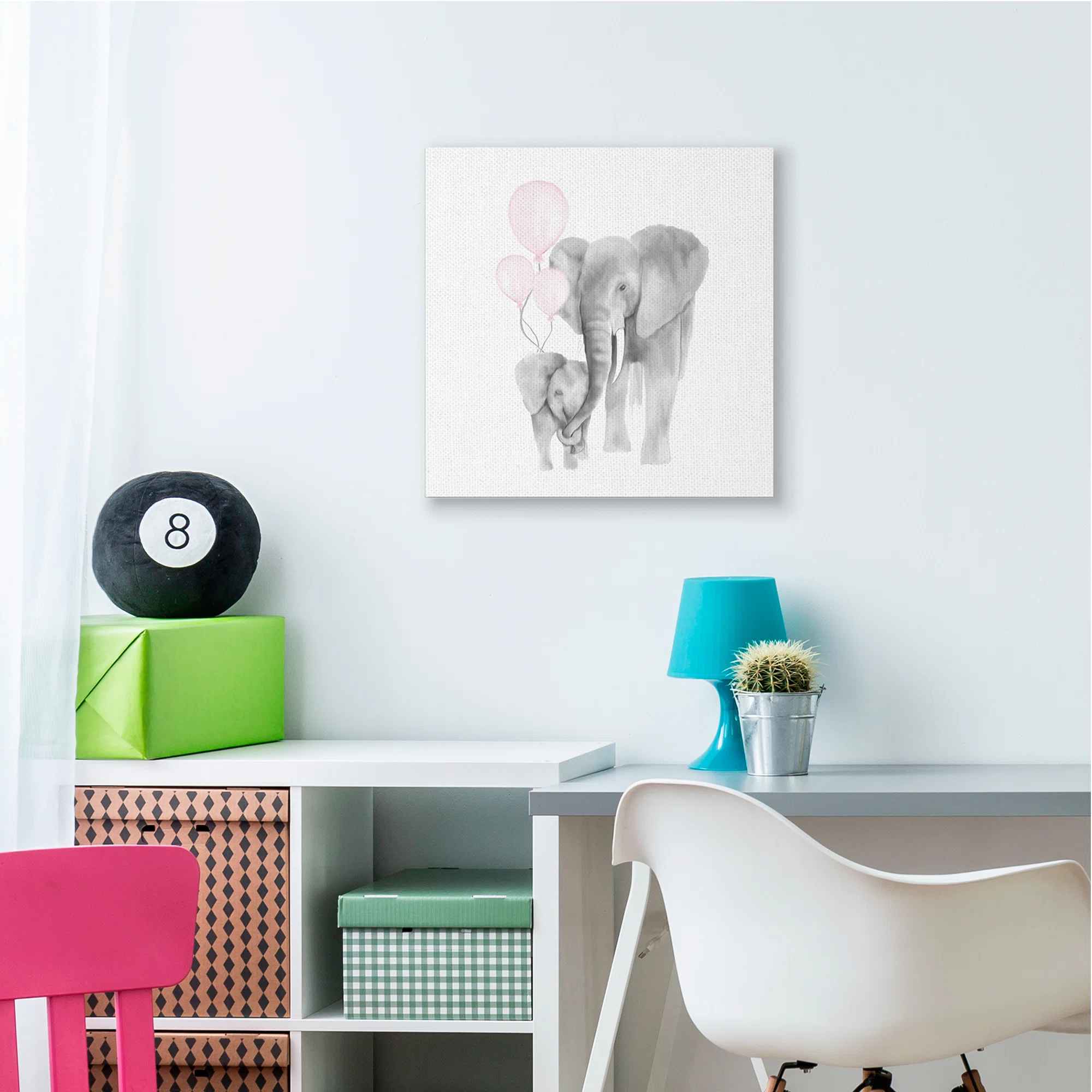 Happy Elephant Family Trunk Hug Pink Balloons Framed Print-24"x24" thumbnail 2