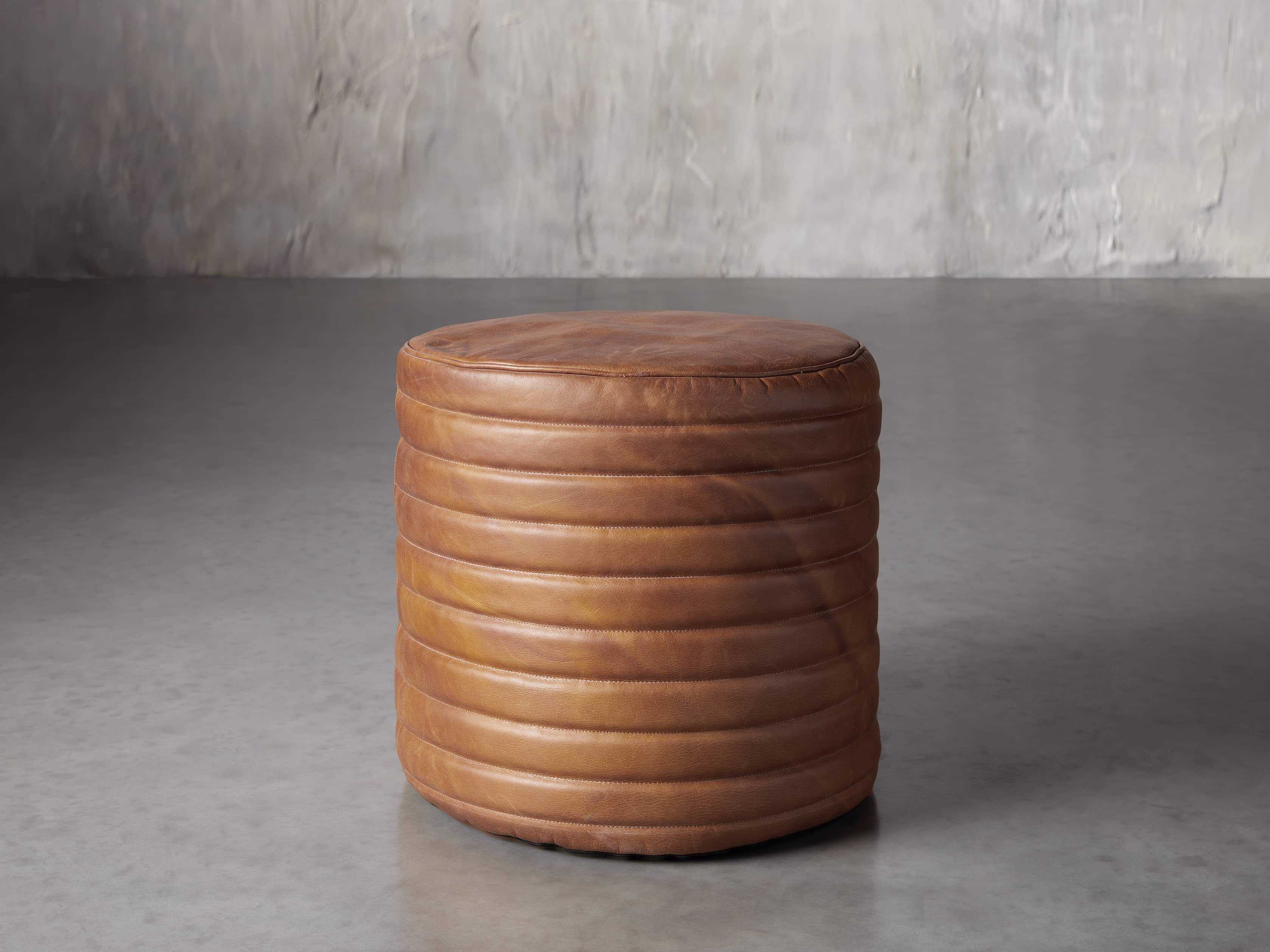 Round Channel Leather Pouf thumbnail 2
