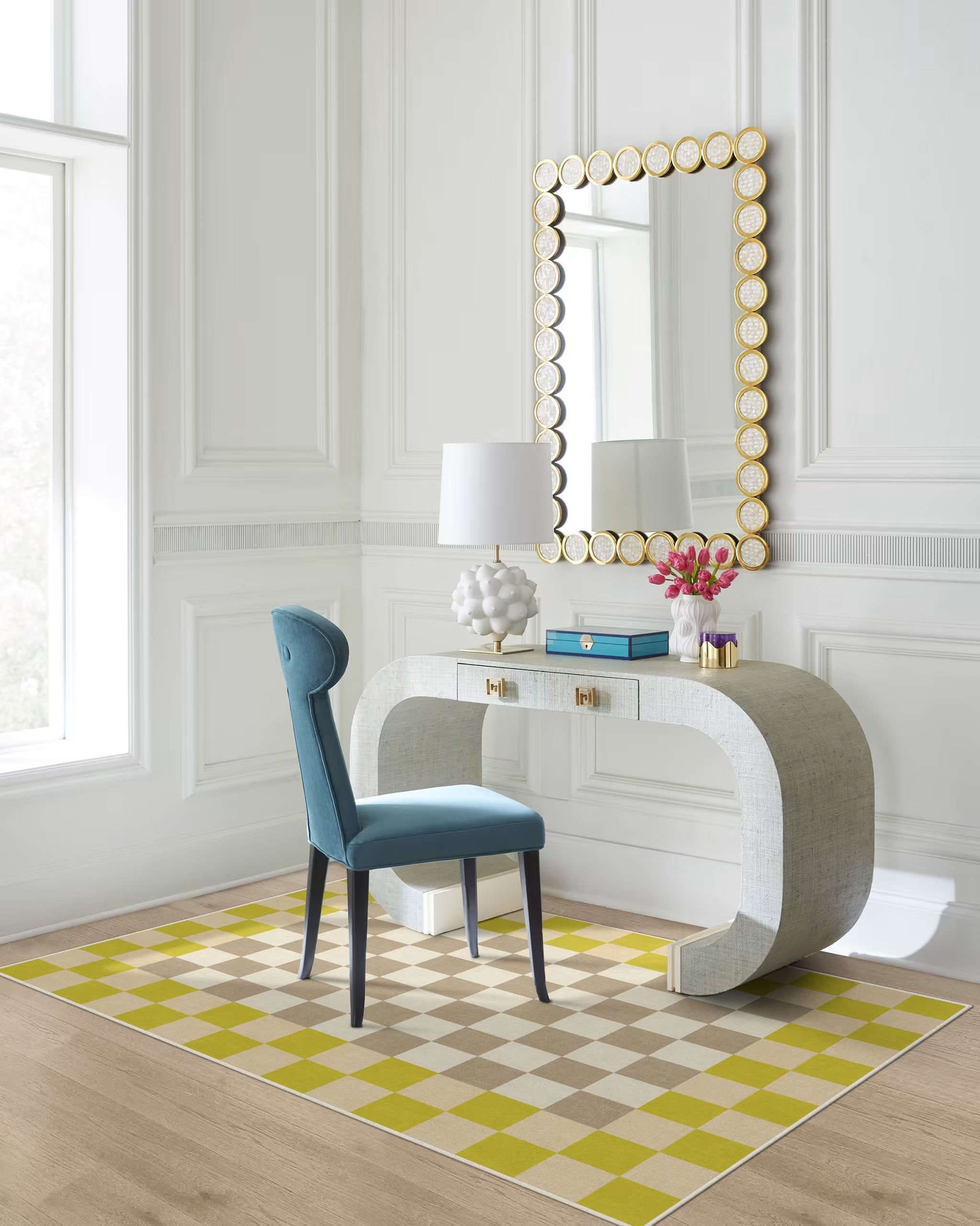 Jonathan Adler Checker Border Chartreuse Rug-9'X12' thumbnail 2