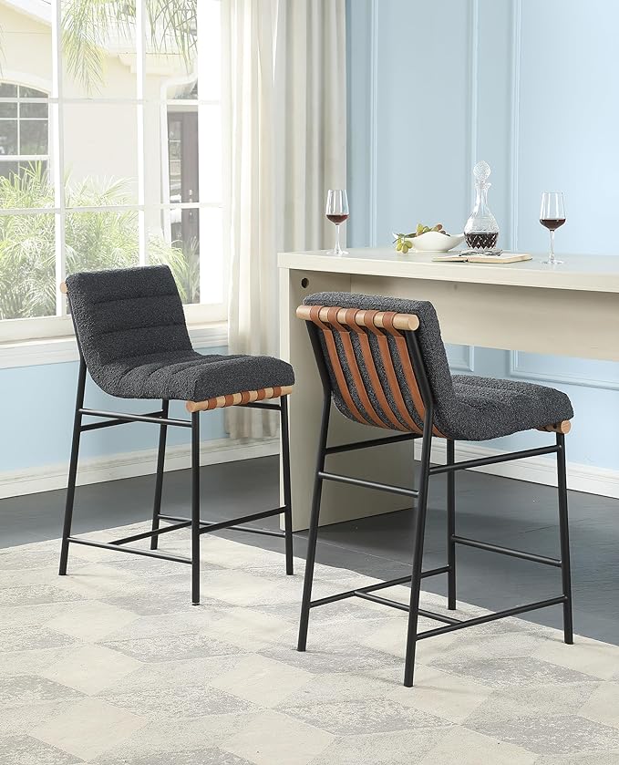 VerveVilla Lahni Dark Gray Boucle Fabric Counter Height Chair thumbnail 2