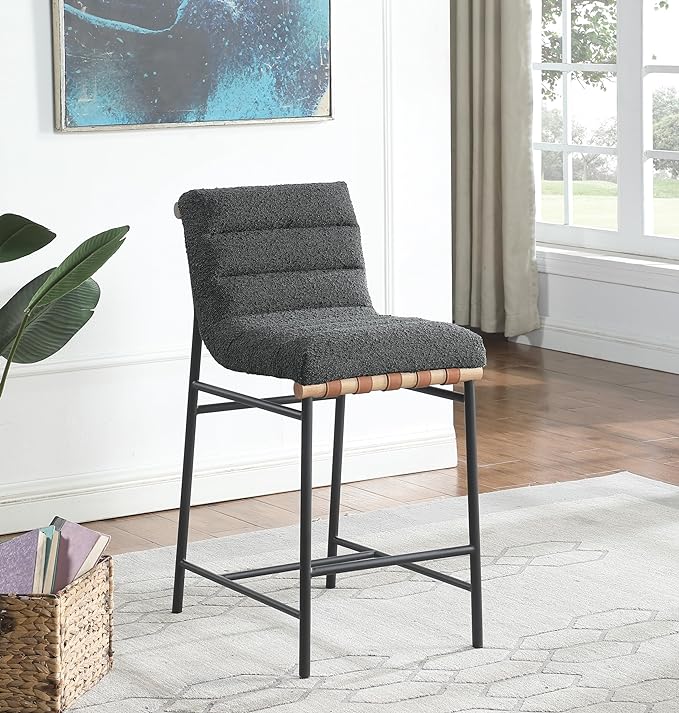 VerveVilla Lahni Dark Gray Boucle Fabric Counter Height Chair thumbnail 3