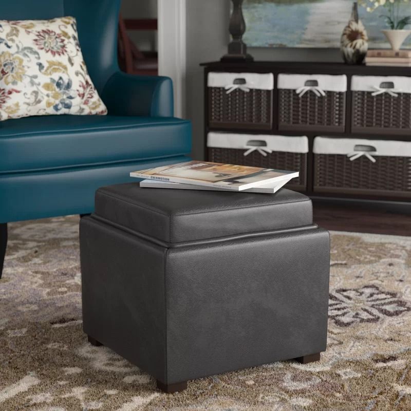 Newfield Faux Leather Square Ottoman with Storage thumbnail 2