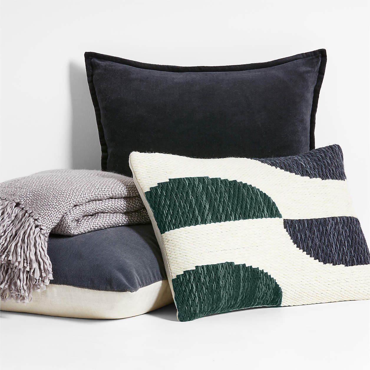 Black Washed Organic Cotton Velvet Throw 20x20 thumbnail 3