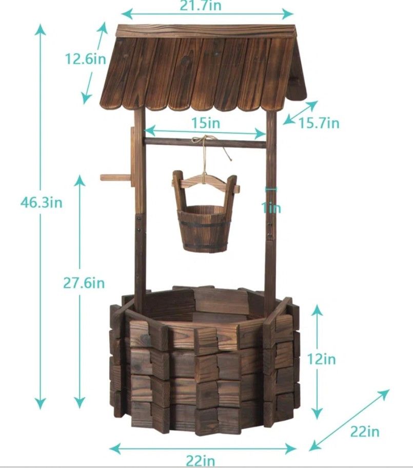 Cathye Outdoor Wood Wishing Well thumbnail 2