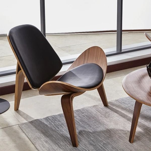Modern Tripod Black Leather Shell Lounge Chair thumbnail 2