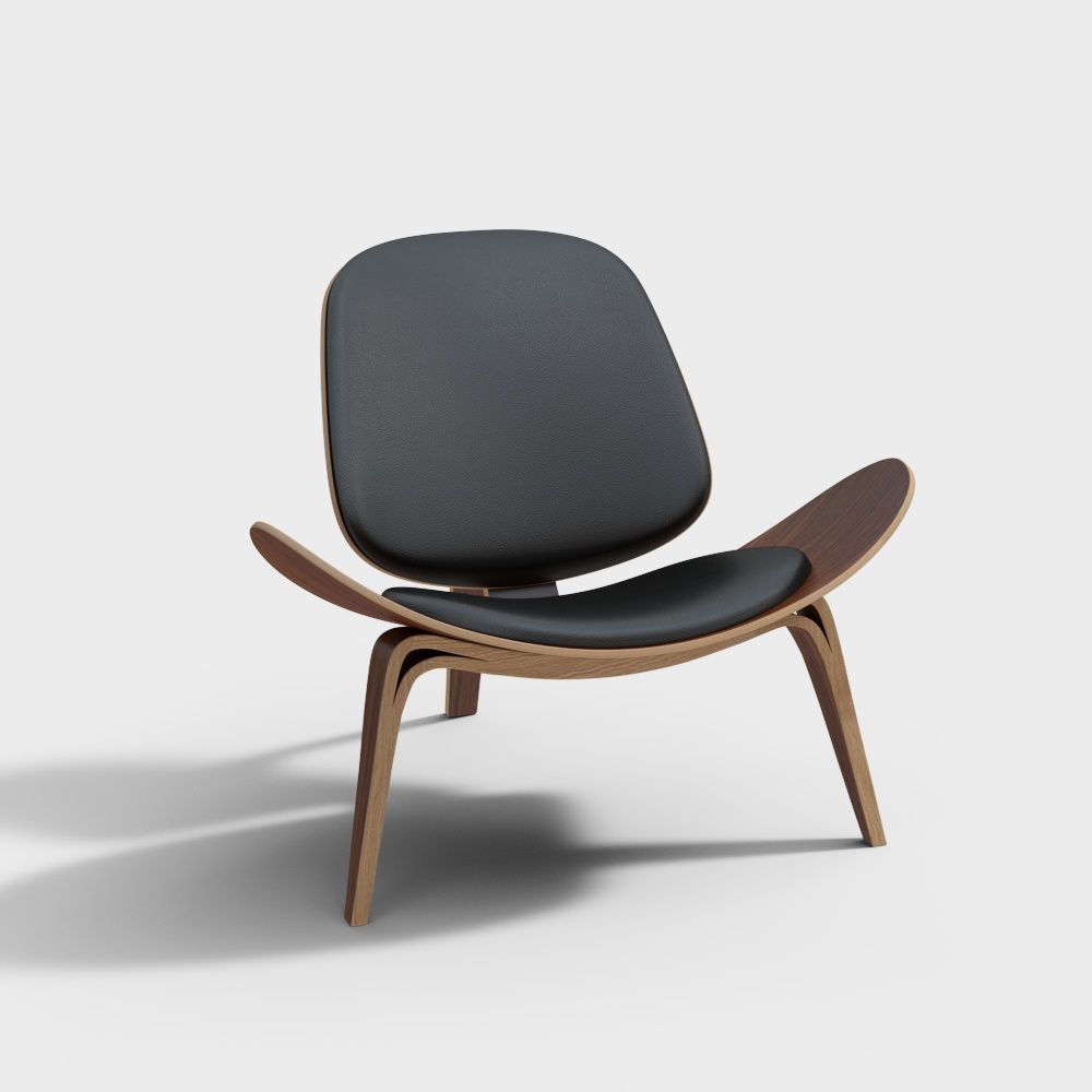 Modern Tripod Black Leather Shell Lounge Chair thumbnail 3